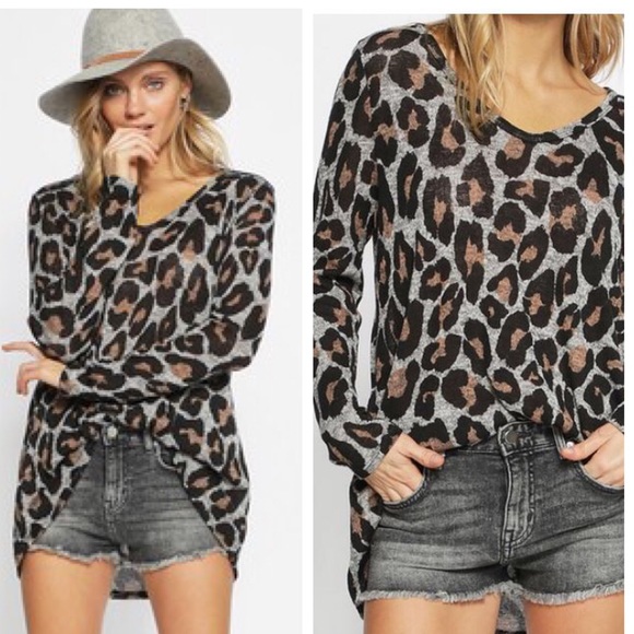 Haute Ellie Tops - PATTIE-Leopard Print Slub Knit Top